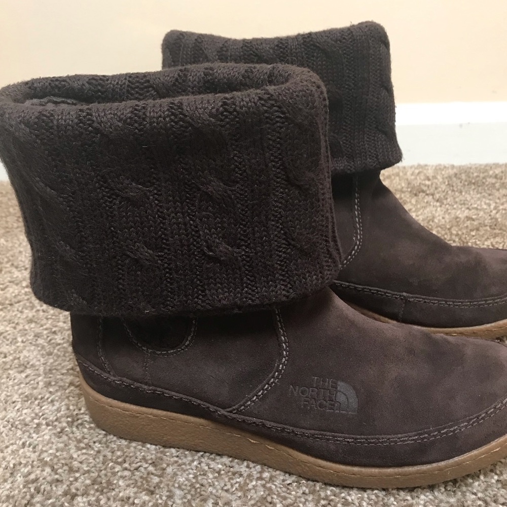 North Face brown leather sweater knit boots 9.5